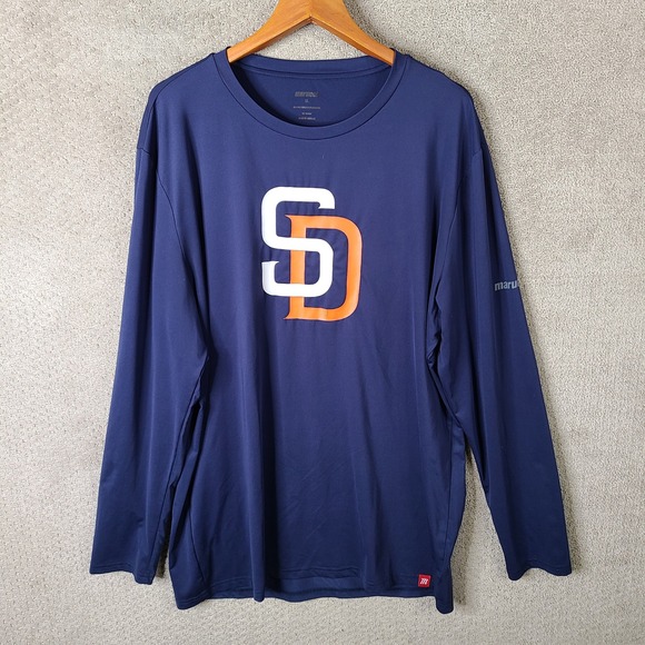 San Diego Padres Shirt Mens XL Blue Marucci MLB Baseball Long Sleeve Stretch - Picture 1 of 10